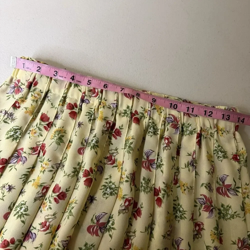 Vintage Susan Bristol Pleated Midi Skirt Womens M Yellow Floral Cottagecore